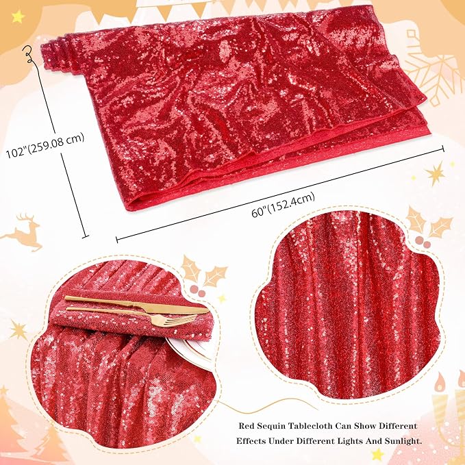 MoKoHouse Red Tablecloth Rectangle 60" x 102" Glitter Table Cloth Sequin Fabric for Halloween Party Wedding Ceremony Cake Dessert Table Decorations
