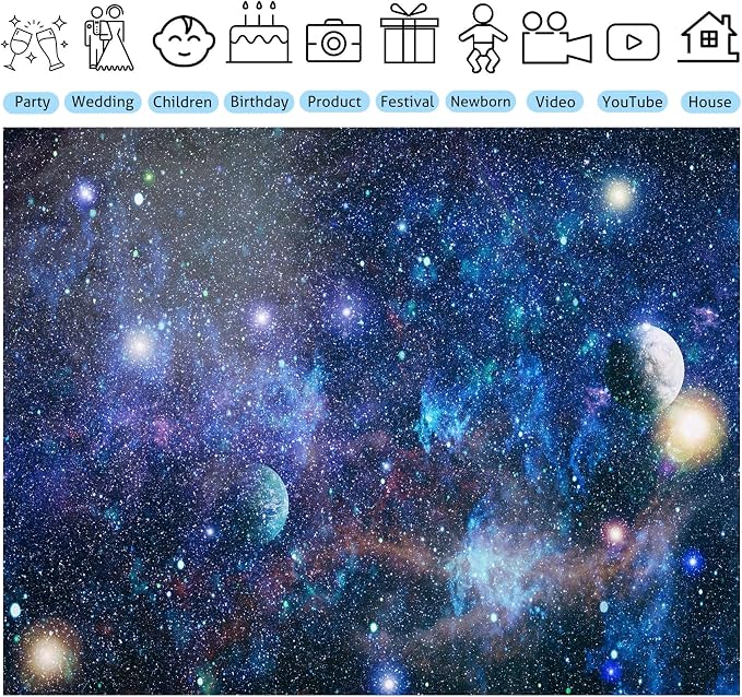 5x3ft Outer Space Backdrop Starry Night Photo Background Universe Galaxy Planet Theme for Boy Girl Birthday Party Decorations Photo Studio Props Cake Table Decor