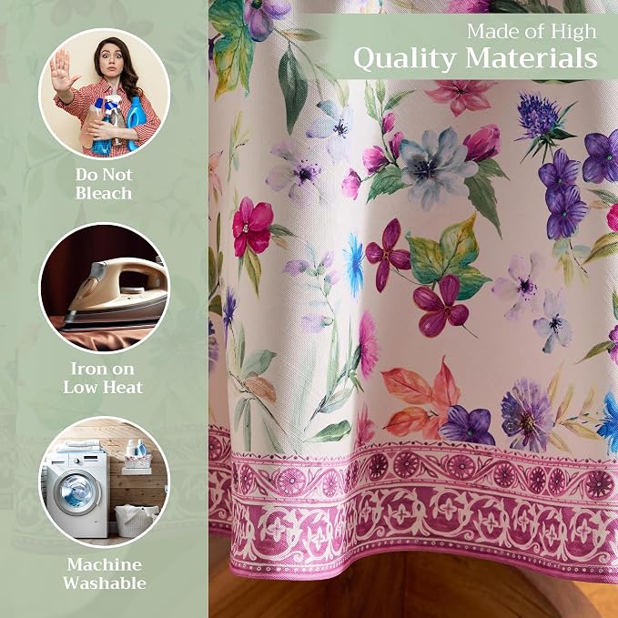 Maison d' Hermine Table Cloth Round Table 100% Cotton 69 Round Inches Tablecloth Reusable Decorative for Dining Kitchen Room Farmhouse Party Home Hotel Restaurant Spring Summer - Chardon