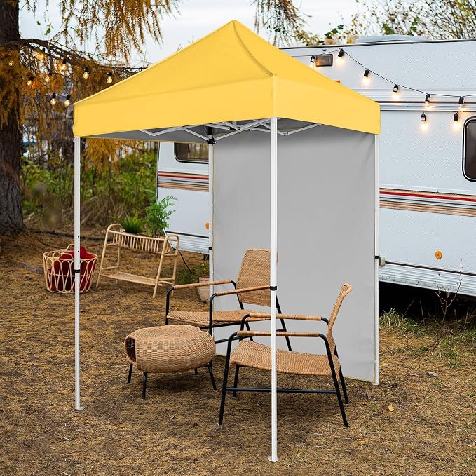 COOS BAY 5x5 Pop Up Canopy Tent with Side Wall, Easy Setup Portable Sun Shelter with Carry Bag, Outdoor Shade for Beach, Camping, Sports & Backyard, Yellow