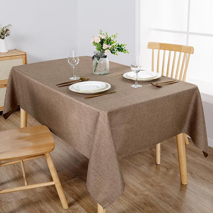 Hiasan 2 Pack Faux Linen Rectangle Tablecloth - Wrinkle and Stain Resistant Washable Table Cloth for Kitchen Dining Room Holiday Table Cover for Party Dinner, Khaki, 60 x 102 Inch