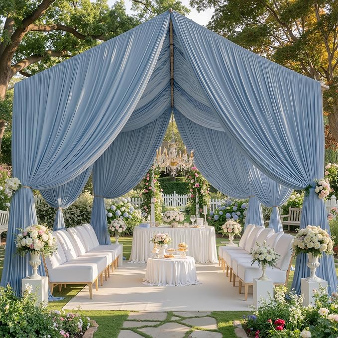 10 Panels 5x20ft Dusty Blue Ceiling Drapes for Wedding Parties, Wrinkle Free Thick Polyester 20ft Extra Long Wedding Draping Ceiling Curtains Arch Drapery for Birthday Party Canopy Tent Decor