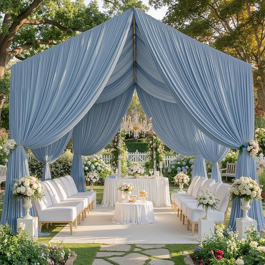 10 Panels 5x20ft Dusty Blue Ceiling Drapes for Wedding Parties, Wrinkle Free Thick Polyester 20ft Extra Long Wedding Draping Ceiling Curtains Arch Drapery for Birthday Party Canopy Tent Decor