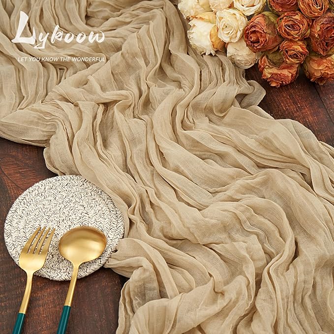 15 Packs Cheesecloth Table Runner Beige,13 Ft Light Brown Rustic Gauze Boho Wedding Table Runner Decoration, Wedding Table Decor Table Cloth for Wedding Party Bridal Shower Table,21.5x157in
