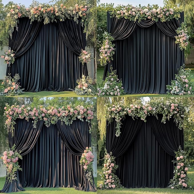 6 Panels 5x15ft Black Backdrop Curtains for Parties, Wrinkle Free Polyester Black Photo Backdrop Drapes 15 ft Long Back Drop Cloth for Wedding Birthday Photography Background Party