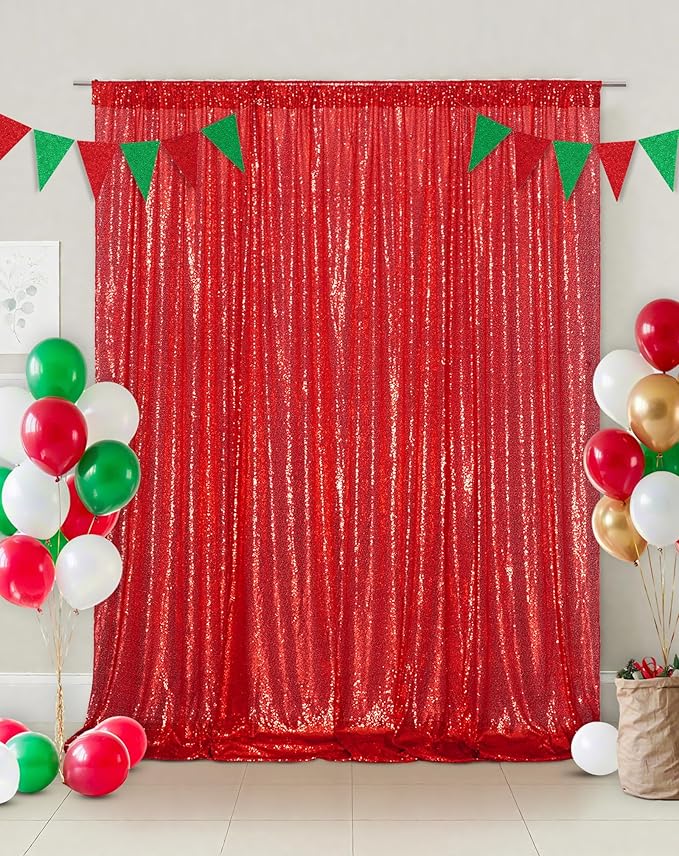 Eternal Beauty Red Sequin Backdrop, 6x6 Ft Glitter Background Curtains for Mother's Day Christmas Shimmer Photography Party Wedding Birthday Back Drop Decor