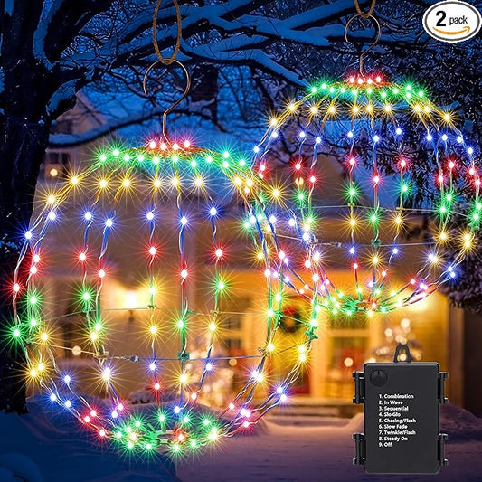 Flacchi Set of 2 Outdoor Hanging Ball Lights - 2 Sizes of Christmas Battery Operated Garden Lanterns Waterproof Globe Fairy Lights with 8 Lighting Modes Timer Memory Function (Multicolor)