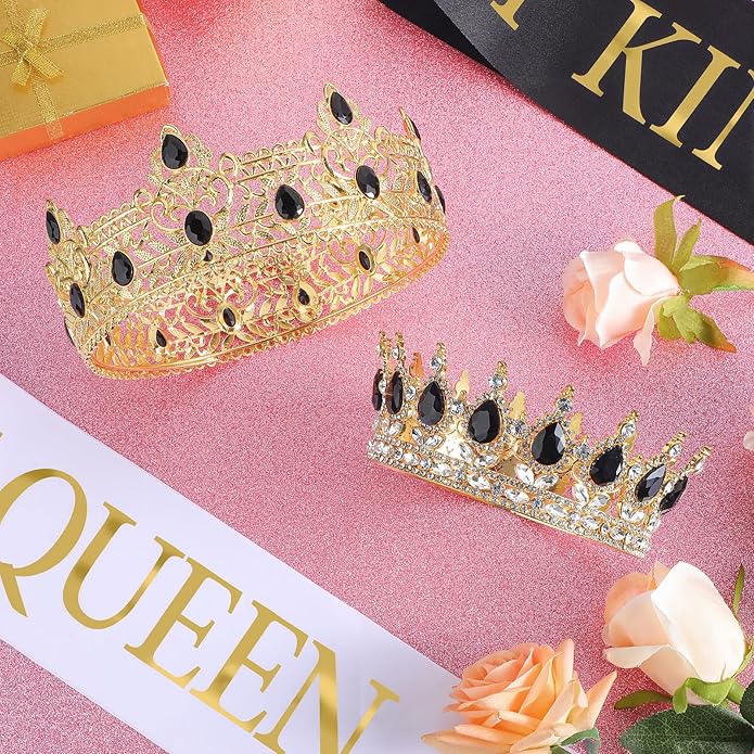 6 Pieces Prom King and Queen Crowns Sashes Set, Crystal Tiara for 2026 Homecoming Graduation Party Birthday Wedding