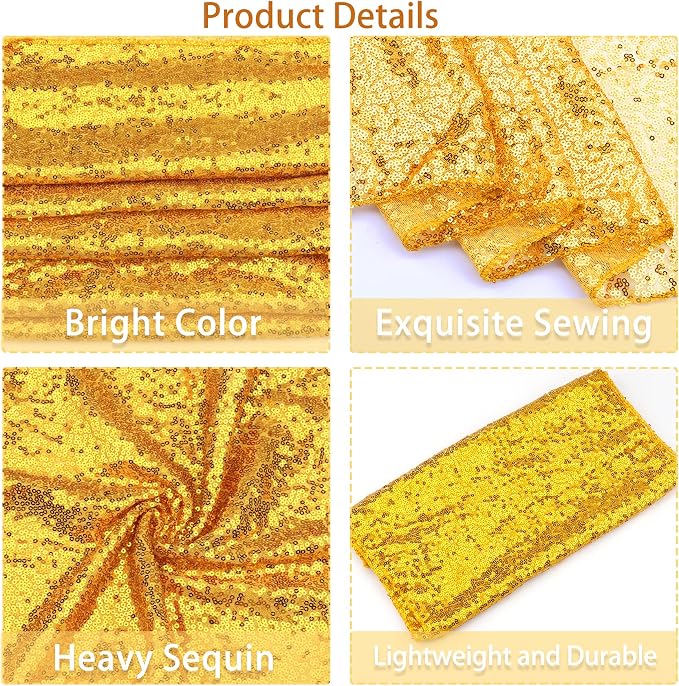 12 Packs 12 X 72 Inch Gold Sequin Table Runner Glitter Dining Table Runner for Birthday Wedding Engagement Bridal Baby Shower Bachelorette Holiday Celebration Party Supplies Decorations (Gold)