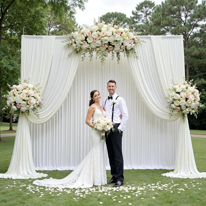 20ft×12ft Ivory Backdrop Curtain for Wedding Parties, 4 Panels Wrinkle Free Polyester Photo Backdrop Drapes Back Drop Cloth for Birthday Photography Background