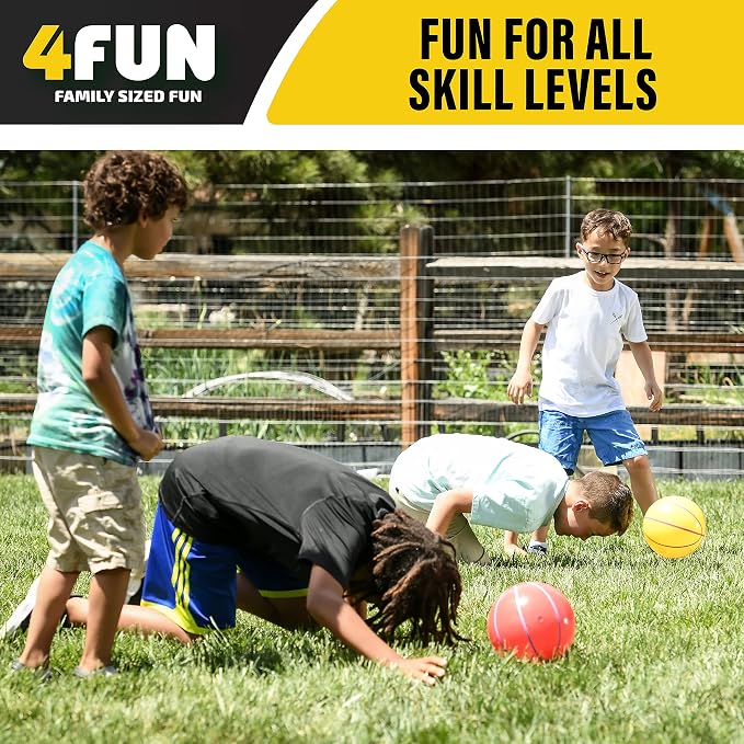 4FUN Wacky Race Set - Family Fun Outdoor Yard Games - Set Includes Hop Sack Race, Knee Walkers, Nose Nudge, Water Helmet Relay, 3-Legged Race, and Wizzy Dizzy – Great for Ages 3+