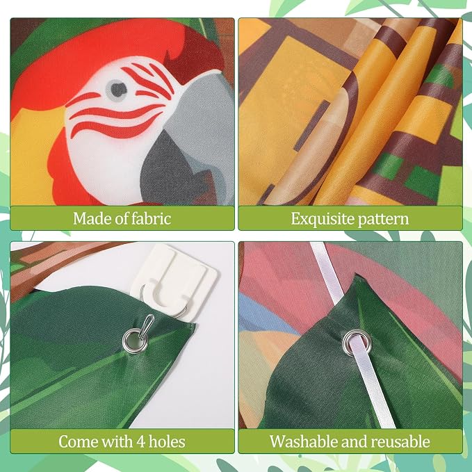Peryiter 5 Pcs Rainforest Jungle Party Decorations Set - Welcome Arch, Tree Trunk Banners, Tinsel Curtains, Double-sided Tape for Tropical Theme Birthday, Photo Booth & Event Backdrop