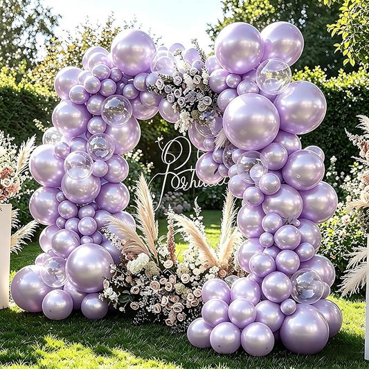 Pearl Purple Balloons, 98PCS Double Stuffed Light Purple Balloon Garland Arch Kit, 18/12/10/5 Inch Different Sizes for Girls Women Wedding Birthday Baby Shower Party Decorations