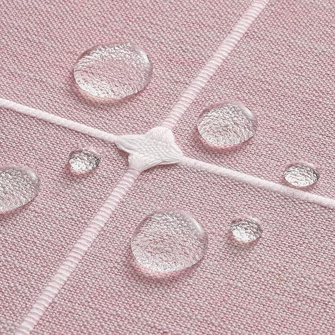 ZeeMart Grid Embroidered Hemmed Tablecloths, Pink 60x104 Inch, Farmhouse Style Heavy Weight Cotton Linen Pink Tablecloths, Boho Plaid Water Resistant Rectangle Table Cloth