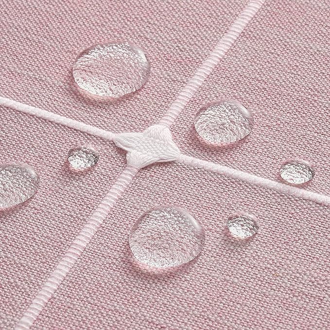 ZeeMart Boho Grid Table Cloth with Tassels (Pink, 52" Round), Heavy Weight Linen Checked Embroidered Farmhouse Tablecloth, Water Resistant Round Pink Tablecloths