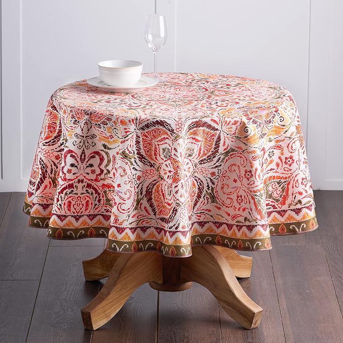 Maison d' Hermine Table Cloth Round Table 100% Cotton 63 Inches Fall Tablecloth Reusable Everyday Use for Thanksgiving Christmas Decorations Dining Farmhouse Party (Damask)