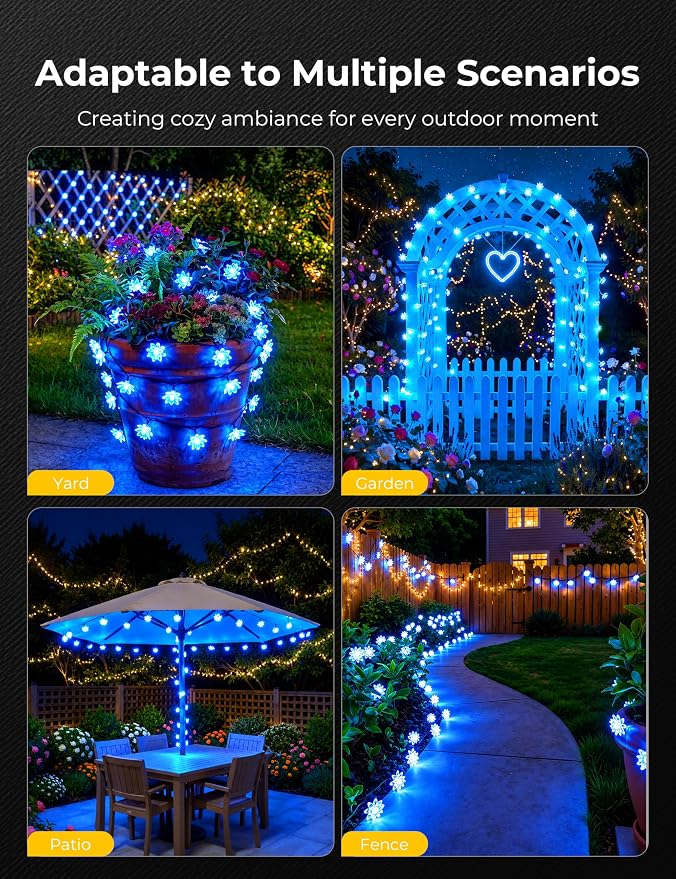 Brightown 50 LED Blue Flower Solar String Lights for Outside, 23FT Solar Christmas Lights Outdoor with 8 Modes, Fairy Lights Decorative for Yard Garden Fence Porch Tree Party Wedding