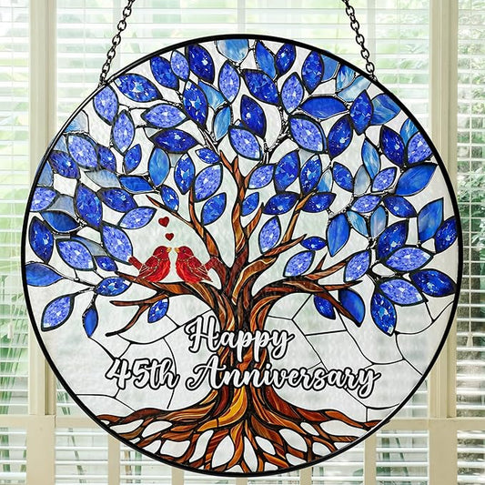 45th Wedding Anniversary Stained Glass Suncatcher, 6x6' Anniversary Decorations, 45th Celebration Marriage Gifts for Parents, Couple, Wife & Husband, 45 Wedding Milestone Keepsake