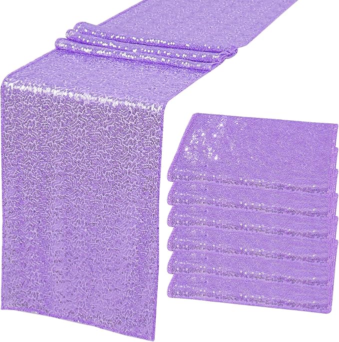 6 Pack Light Purple Sequin Table Runner 12" x 72" Sparkle Table Runner for Baby Bridal Shower Wedding Birthday Party Table Decor (Light Purple)