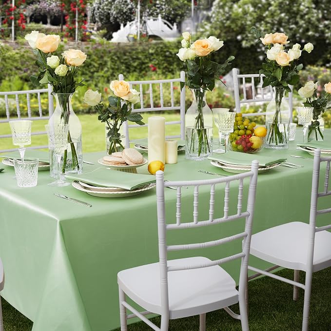 6 Pack Satin Table Cover Rectangle Silkly Soft Table Cloth, Satin Dining Table Cloths for Wedding Banquet Table Decoration, Dining Room, Indoor and Outdoor Use, 60 x 102 Inches, Sage Green
