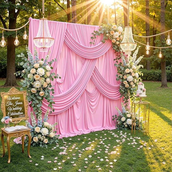 10ft x 8ft Wrinkle Free Pink Backdrop Curtain Drapes, Thick Polyester Baby Pink Backdrop for Girls Birthday Wedding Party Background Baby Shower