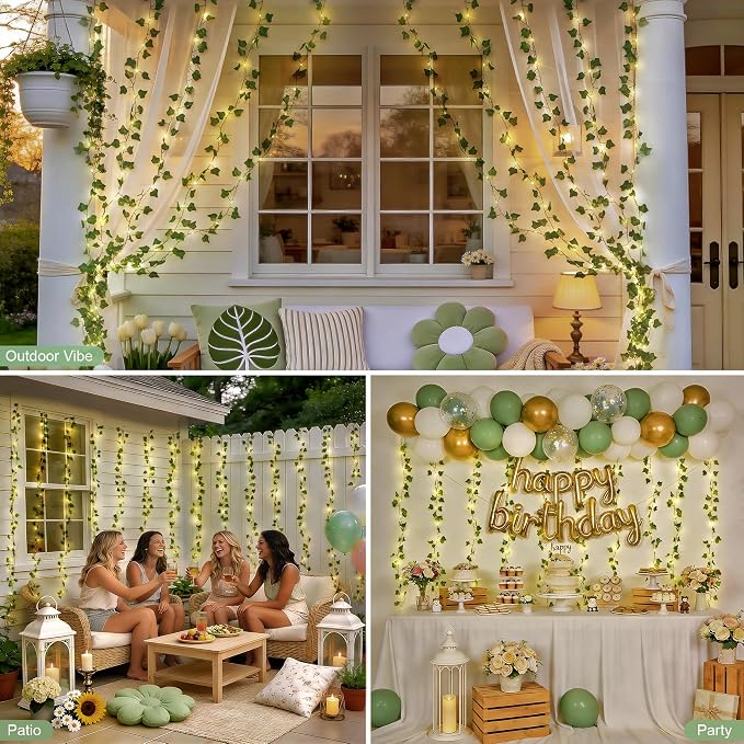 JMEXSUSS 200 LED Ivy Vine Lights, Fairy Curtain Lights USB & Battery Operated with Remote, 6.5x6.5ft Vines with Fairy String Lights for Bedroom, Dorm, Classroom, Wedding, Indoor, Outdoor Decor