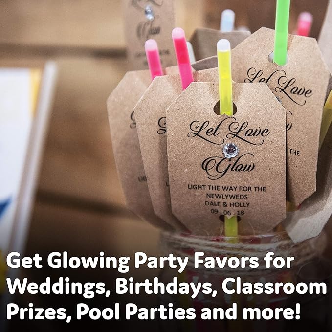Party Sticks Glow Sticks Jewelry Bulk Party Favors 300pk and Connectors - 8" Glow in the Dark Party Supplies, Neon Party Glow Necklaces and Glow Bracelets for Kids and Adults