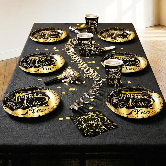 KatchOn, New Years Eve Party Plates, Cups and Napkins sets - Serves 16 Guests | New Years Eve Party supplies 2026 | Nye dinner set, New Year decorations | Nye Party Essentials for Happy New Year 2026