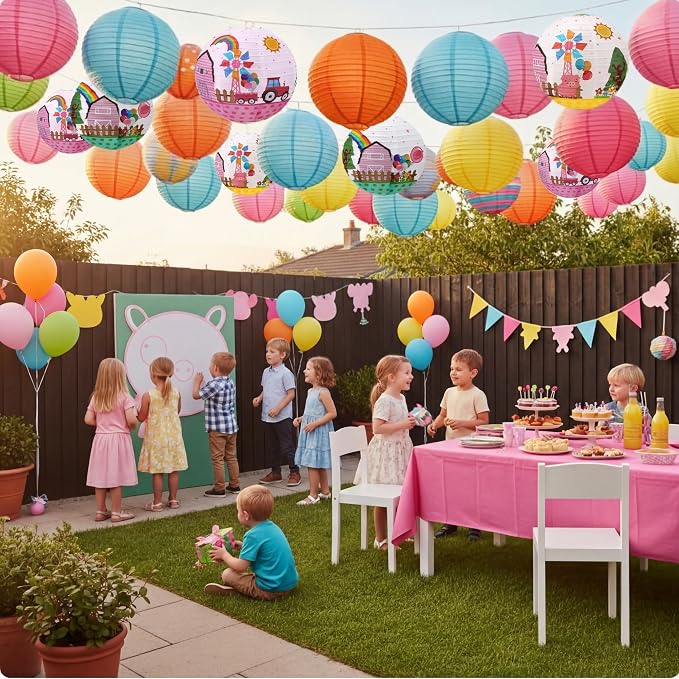 Weysat 12pcs Farmhouse Hanging Paper Lanterns Farm Pig Theme Party Lantern Decorations Birthday Party Supplies for Birthday Shower Classroom Home Decor Supplies