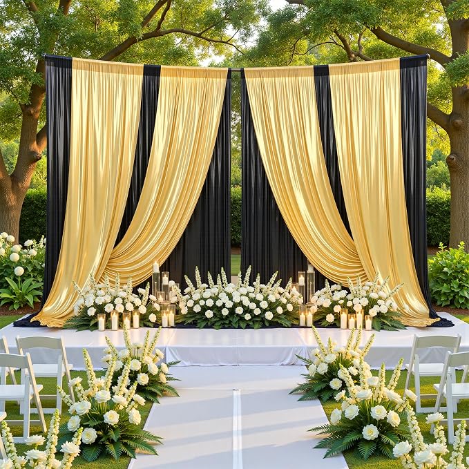 20ftx10ft Black and Gold Sequin Backdrop Curtain Panels for Parties, Wrinkle Free Glitter Photo Backdrop Drapes 4 Panels 5x10FT Shimmer Back Drop Cloth for Wedding Birthday Photography Background