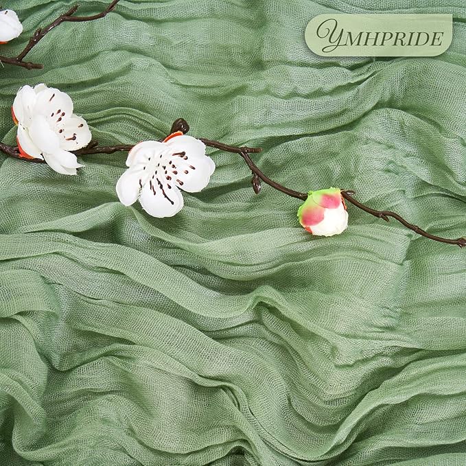 12 Pack Cheesecloth Table Runner 35 x 72 inch Long Boho Cheese Cloth Table Runner Semi Sheer Gauze Table Runner for Wedding Decor, Bridal Shower, Birthday Party (Sage Green)