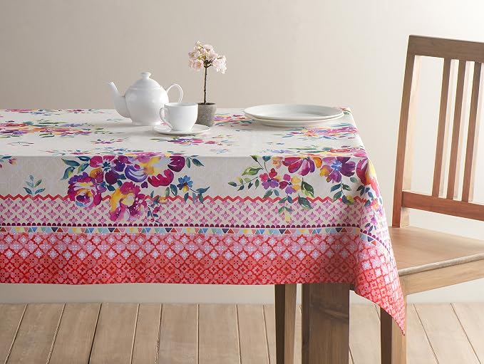Maison d' Hermine Table Cloth Rectangle Table 100% Cotton 54 x 72 Inches Tablecloth Reusable Decorative for Dining Kitchen Room Farmhouse Party Home Hotel Restaurant Spring Summer - Rose Garden