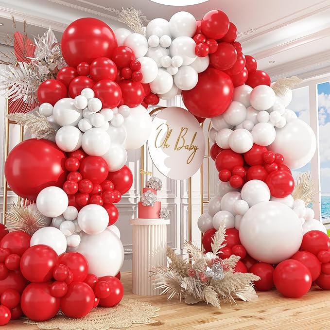 412Pcs Red and White Balloon Garland Arch kit, 18 12 10 5 Inch Different Size Red White Latex Balloons for Graduation Birthday Wedding Party Valentine's Day Decoration