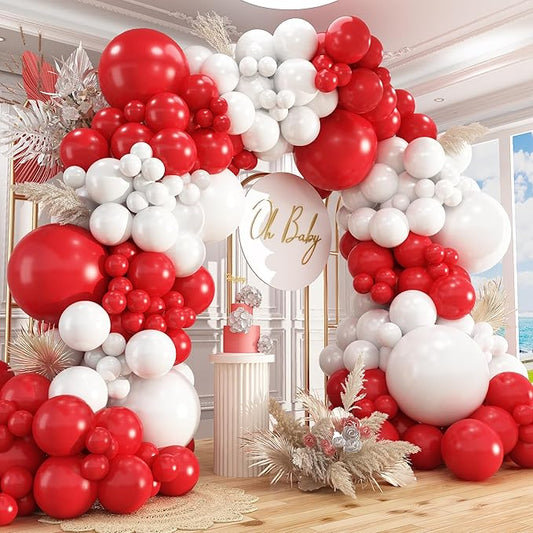 412Pcs Red and White Balloon Garland Arch kit, 18 12 10 5 Inch Different Size Red White Latex Balloons for Graduation Birthday Wedding Party Valentine's Day Decoration
