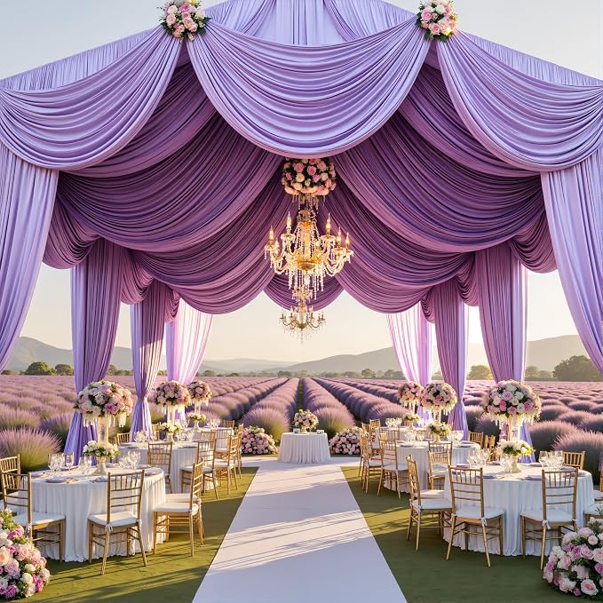 10ftx40ft Taro Purple Ceiling Curtain for Wedding Parties – 2 Panels Wrinkle-Free 40 FT Long Tent Draping Curtains for Wedding, Birthday & Theme Parties, 40ft Height with Rod Pocket