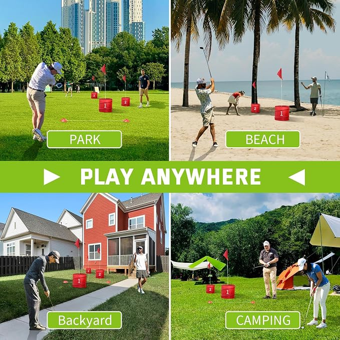 WodGod 9Pcs Holes-Outdoor Backyard Golf Game Set,Outdoor Yard Golf Chipping Game with 2 Clubs,Ball and Flag,Fun for All Crowd, Perfect for Beach,Park,Lawn and Camping