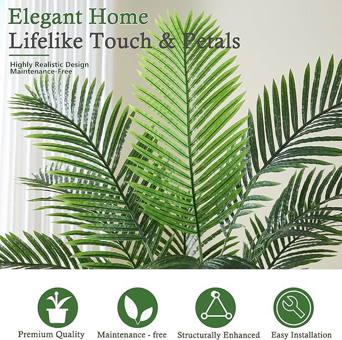 Artificial Palm Tree：6FT Tropical Fake Silk Plant UV Resistant Faux Areca Palm with White Planter & Black Pebbles for Home Office Living Room Decor Indoor Patio Porch Balcony (6FT,1-Pack,White)