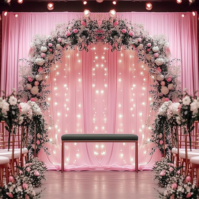 10ftx14FT Wrinkle Free Pink Backdrop Curtain, 2 Panels 14FT Height Pink Wedding Backdrop Drapes, Silky Polyester Back Drop Cloth for Birthday Photography Background Party Backdrop Draping