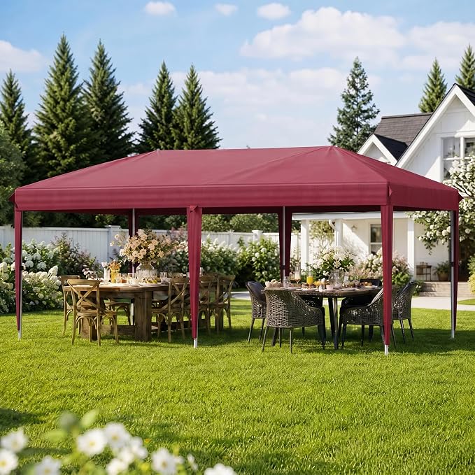 10x20 Pop Up Canopy Without Sidewalls, Instant Tent with Carry Bag, Sandbags, Height Adjustable Waterproof Outdoor Canopy, Outdoor Canopy for Events, Camping, Parties (Red)