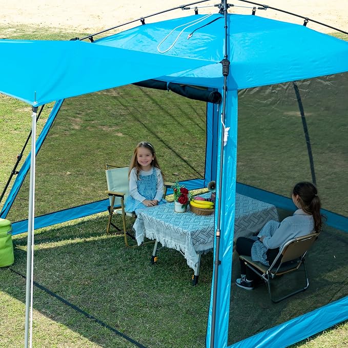 Pop Up Screen House Gazebo 8.2'x8.2'x75'' – Instant Portable Canopy with Mosquito Netting & UPF Sun Protection, Tool-Free 1-Minute Setup, Foldable Outdoor Tent for Backyard, Camping, Garden.Blue