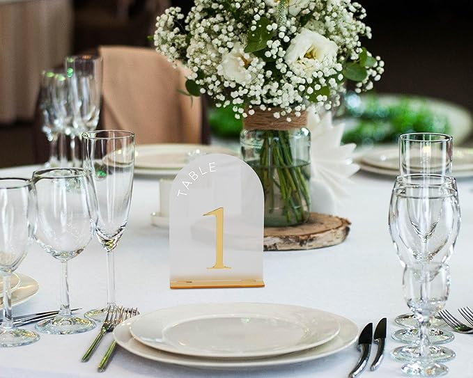 Frosted Arch Gold Table Numbers for Wedding Reception - Table numbers 1-30 - 5x7" Frosted Arch Acrylic Table Signs with Gold Mirror Numbers for Banquet, Party, Event, Anniversary (Table Numbers 1-30)