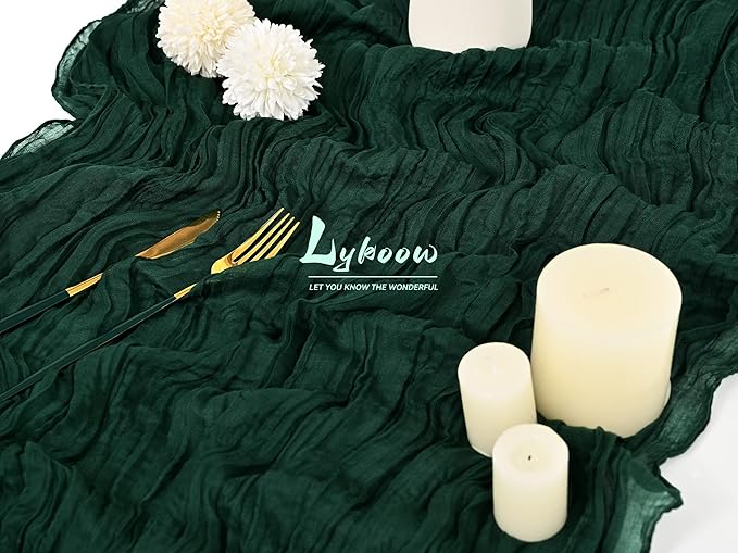 10 Packs Cheesecloth Table Runner Emerald Green, 10Ft x 35" Dark Green Rustic Gauze Boho Wedding Table Runner Decoration, Wedding Table Decor Table Cloth for Wedding Party Bridal Shower Table