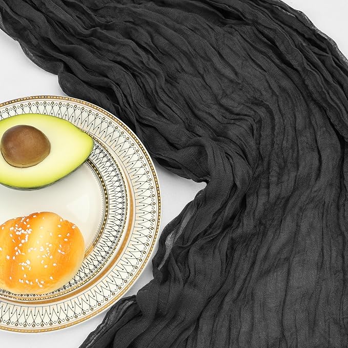 6 Pack 10FT Black Cheesecloth Table Runner 120 Inch Long Gauze Rustic Boho Spring Cheese Cloth Table Runner Sheer Fabric Decorations for Holiday Party Wedding Banquet Bridal Baby Shower Décor