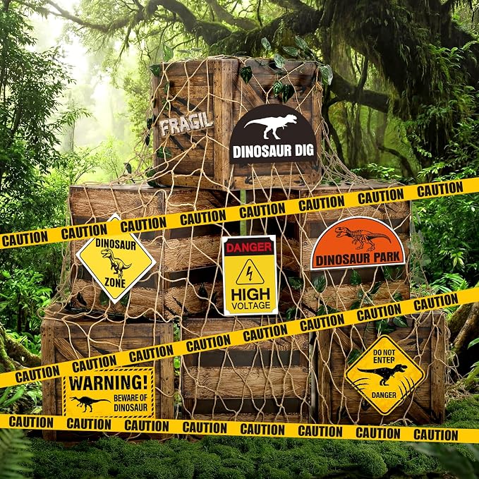 Fuutreo 16pcs Dinosaur Birthday Decorations 12 x 12 x 12 Inch Dino Theme Boxes Supplies, 79 x 40 Inch Natural Fishing Net Decor, Backdrop Photo Props for Birthday Halloween Christmas