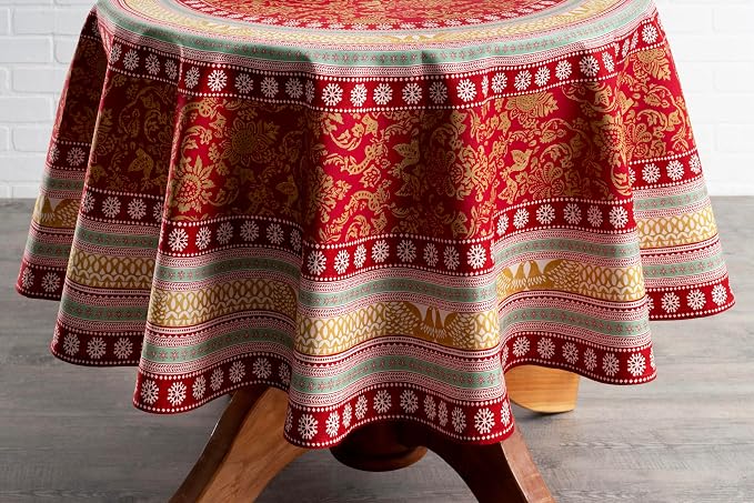 Maison d' Hermine Table Cloth Round Table 100% Cotton 69 Inches Fall Tablecloth Reusable Everyday Use for Thanksgiving Christmas Decorations Dining Farmhouse Party (Sofia)