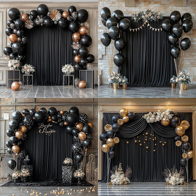 30ftx12ft Black Backdrop Curtains for Wedding Party-Wrinkle Free Backdrops Curtain Drapes Fabric Decorations Photo Back Drop Cloth for Baby Shower Photography Stage Reception 6Panels 12ft(H) x 5ft(W)
