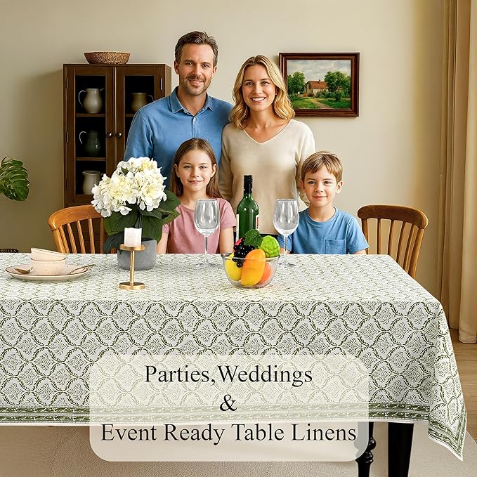 CPC Fern Regal Tablecloth 100% Cotton 72x140 Inch Indian Block Print Rectangle Table Cover, Table Cloth for Gifting in Weddings, Halloween, Fall, Christmas, Thanksgiving