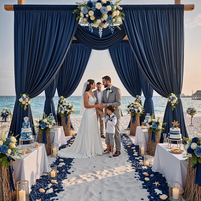 12ft x 10ft Navy Blue Backdrop Curtains for Parties, Wrinkle Free 2 Panels Photo Backdrop Drapes Back Drop Cloth for Wedding Birthday Photography Background Decor