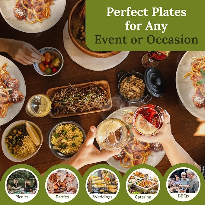 7" Round Bamboo Plates - 50 Pack Disposable Bamboo Plate, Compostable & Eco-Friendly Plates, Natural Bamboo Style, Sturdy & Leak Resistant, Bulk Party Pack for Picnics, Events & Weddings