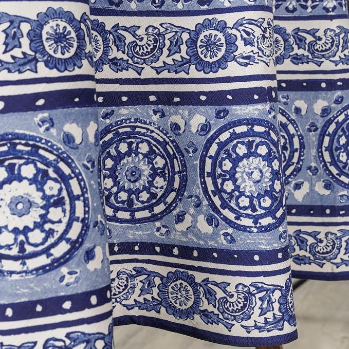 Maison d' Hermine Table Cloth Round Table 100% Cotton 69 Round Inches Tablecloth Reusable Decorative for Dining Kitchen Room Farmhouse Party Home Hotel Restaurant Spring Summer - Melodie Bleue